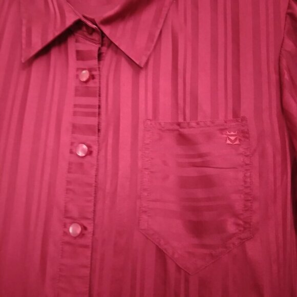 Bob Mackie | 100% Silk Subtle Stripe Blouse Top Cranberry Red | Size L - Picture 3 of 8